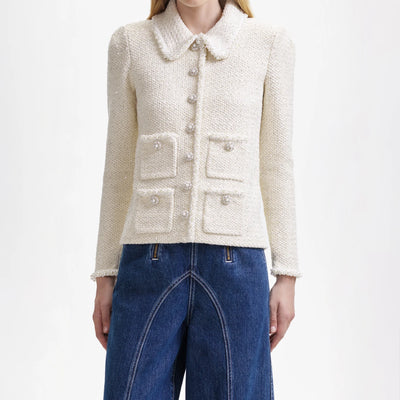 Sequin Knit Pearl Cardigan - Cream