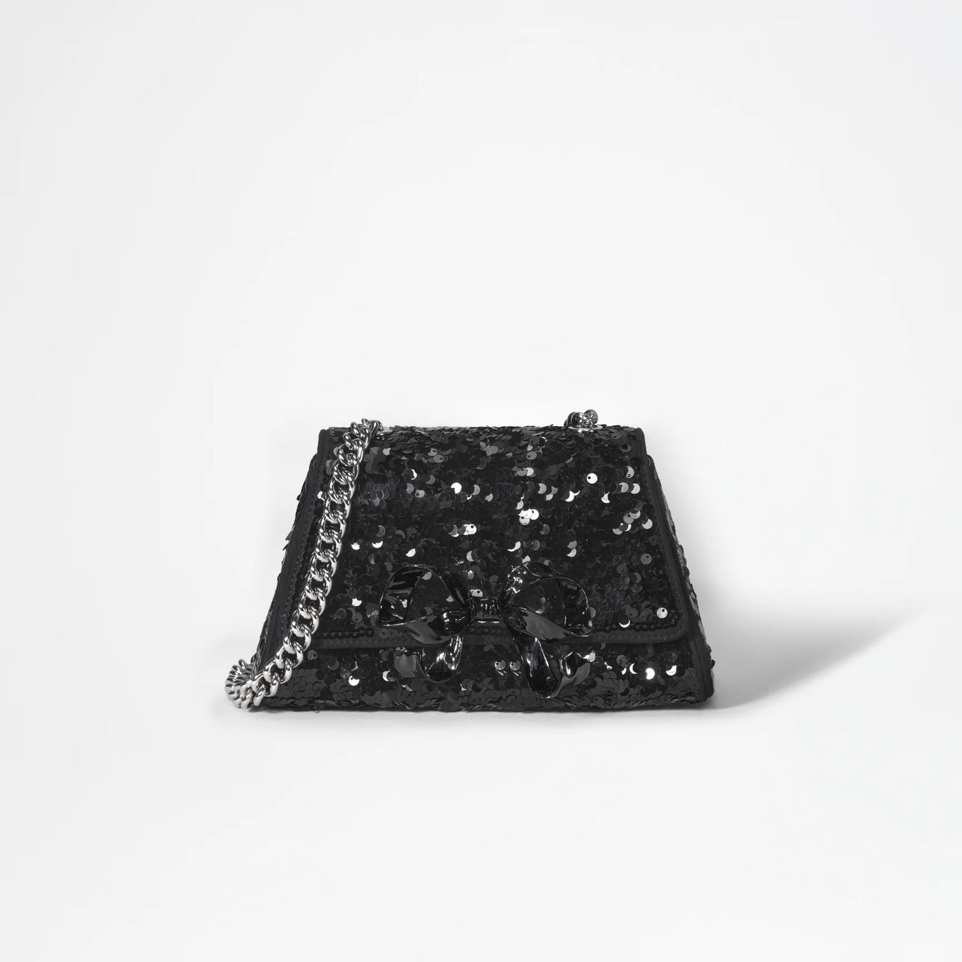 Sequin Bow Mini Shoulder Bag - Black