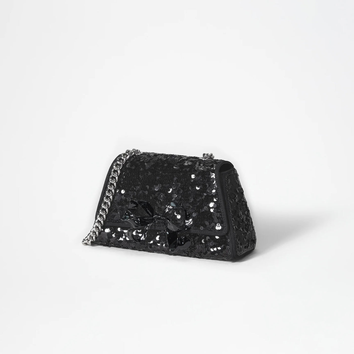 Sequin Bow Mini Shoulder Bag - Black