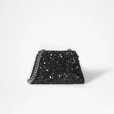 Sequin Bow Mini Shoulder Bag - Black