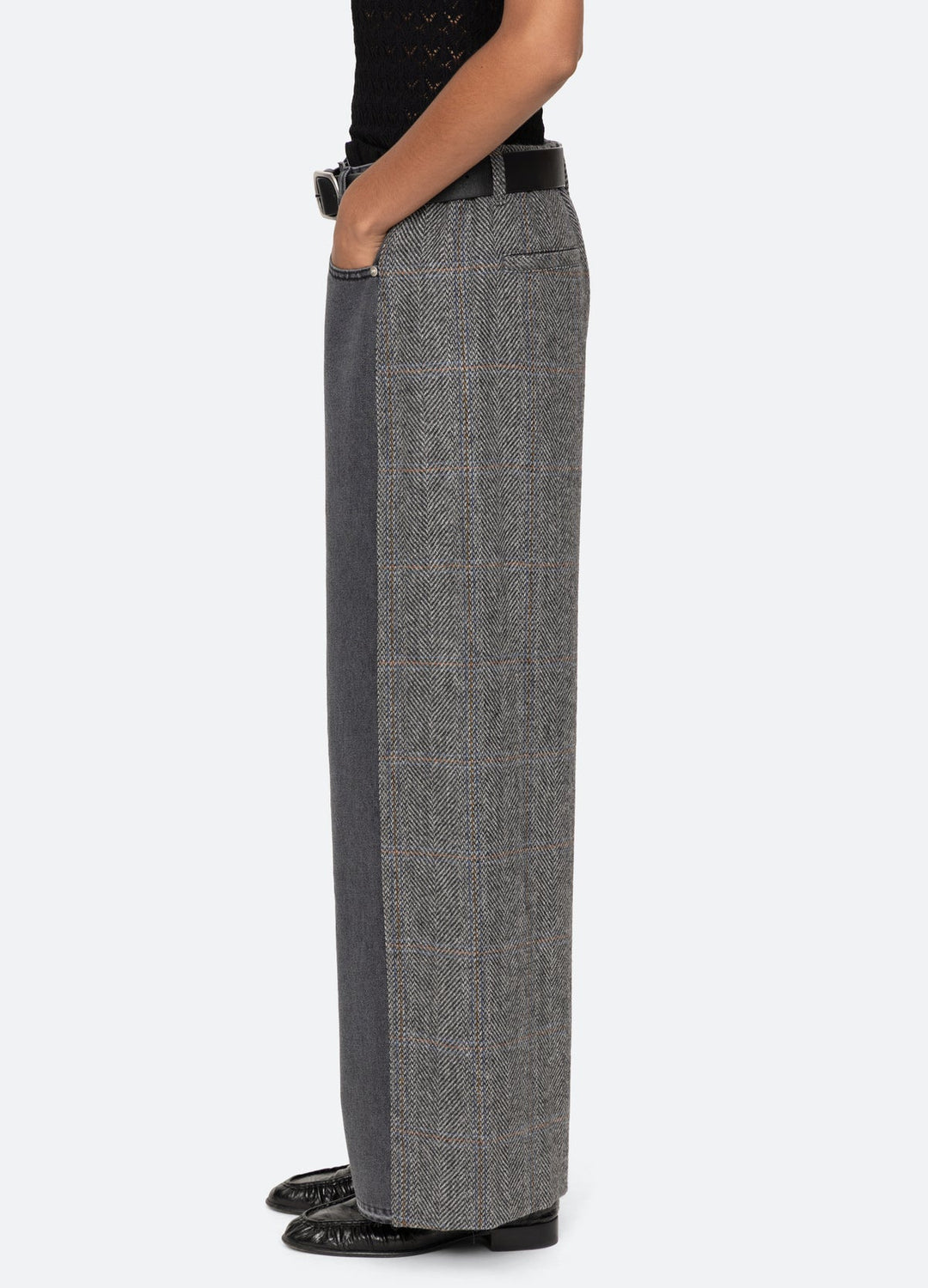 ELENI DENIM COMBO PANT - Grey