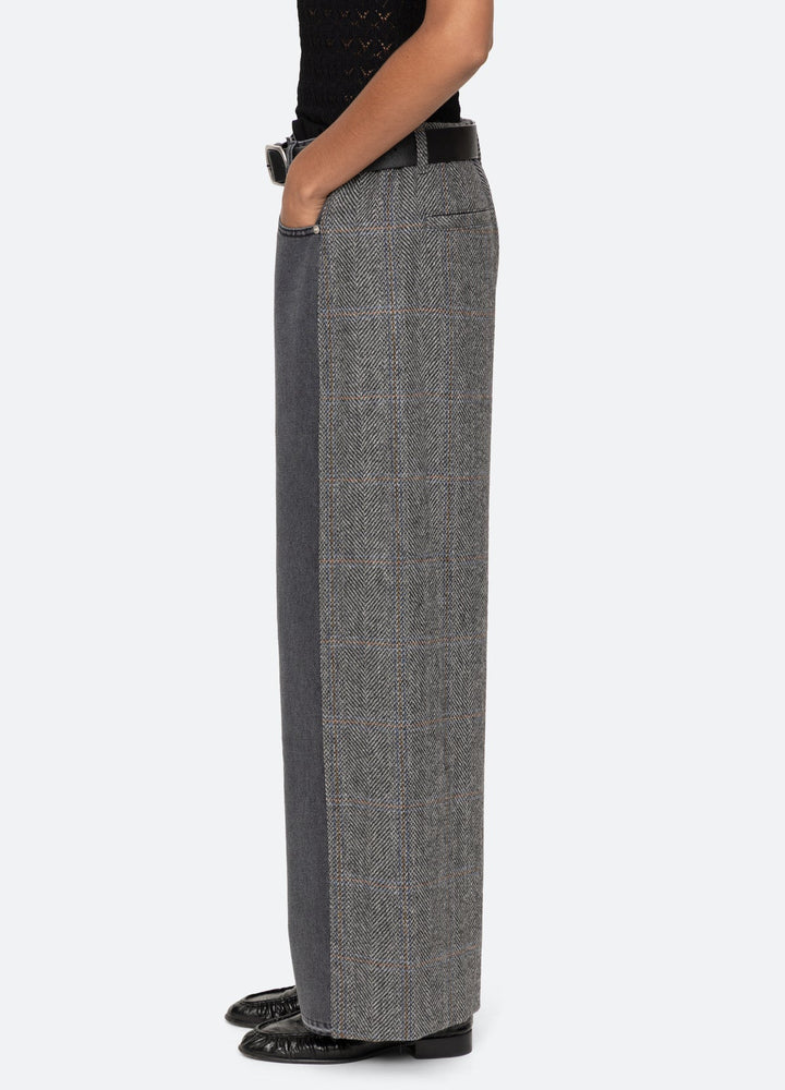 ELENI DENIM COMBO PANT - Grey