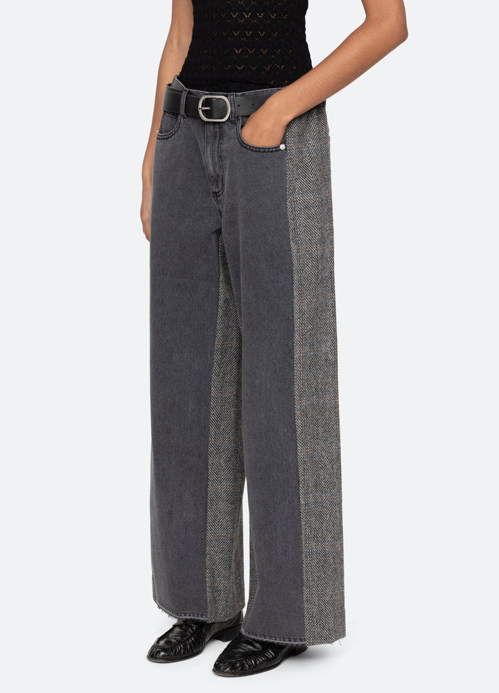 ELENI DENIM COMBO PANT - Grey