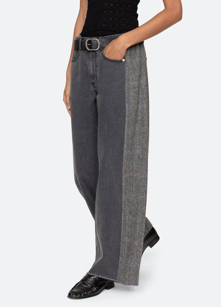 ELENI DENIM COMBO PANT - Grey