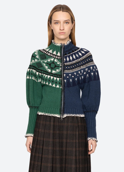 Linea Zip Front Cardigan - Blue/Green Multi
