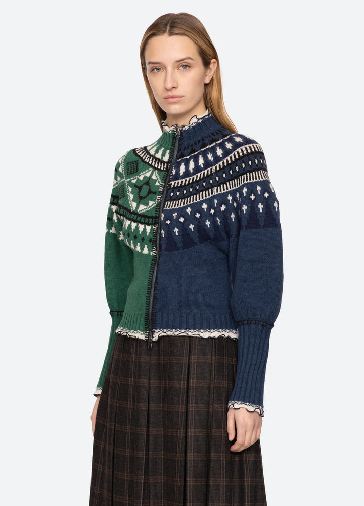 Linea Zip Front Cardigan - Blue/Green Multi