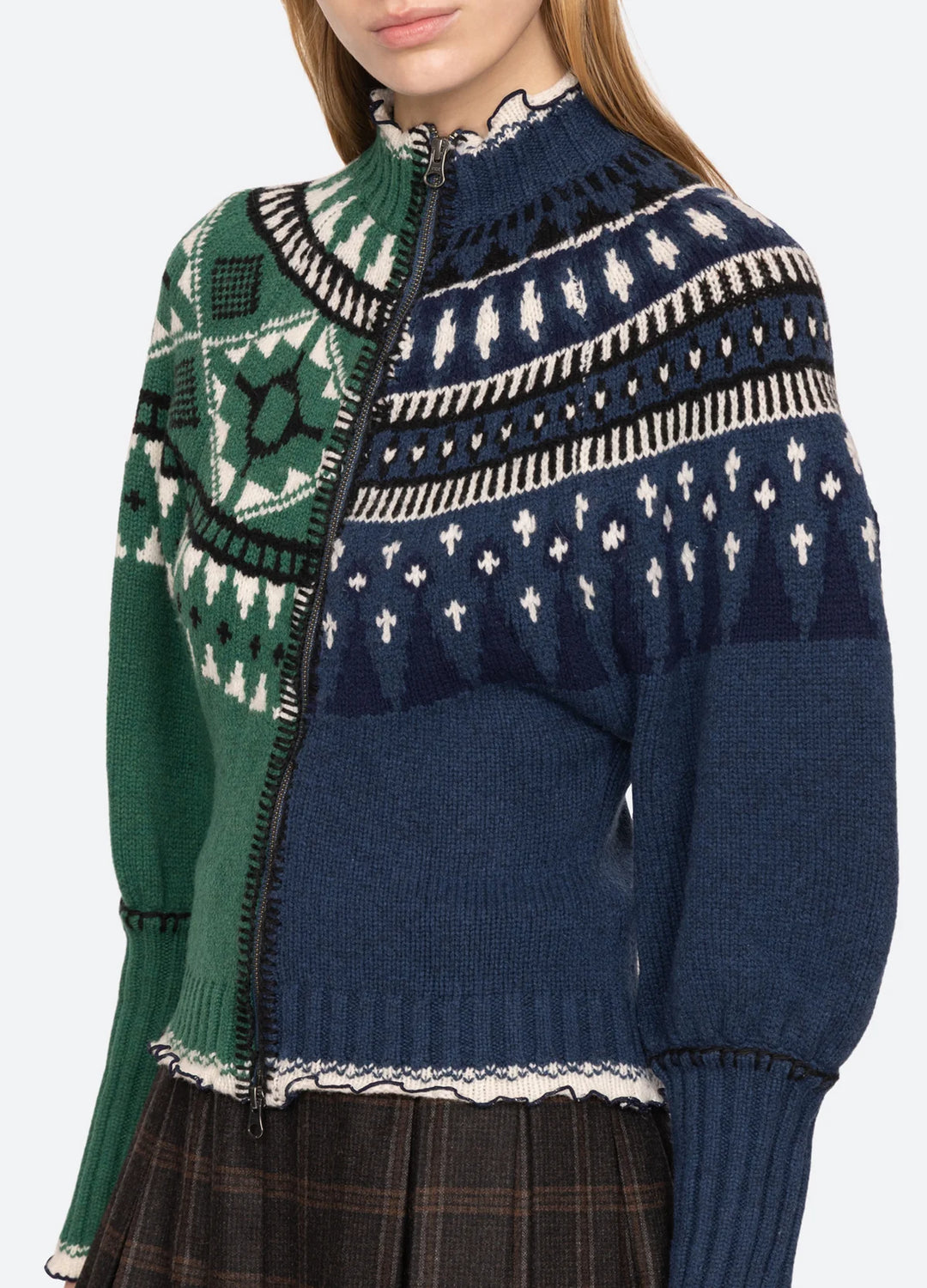 Linea Zip Front Cardigan - Blue/Green Multi