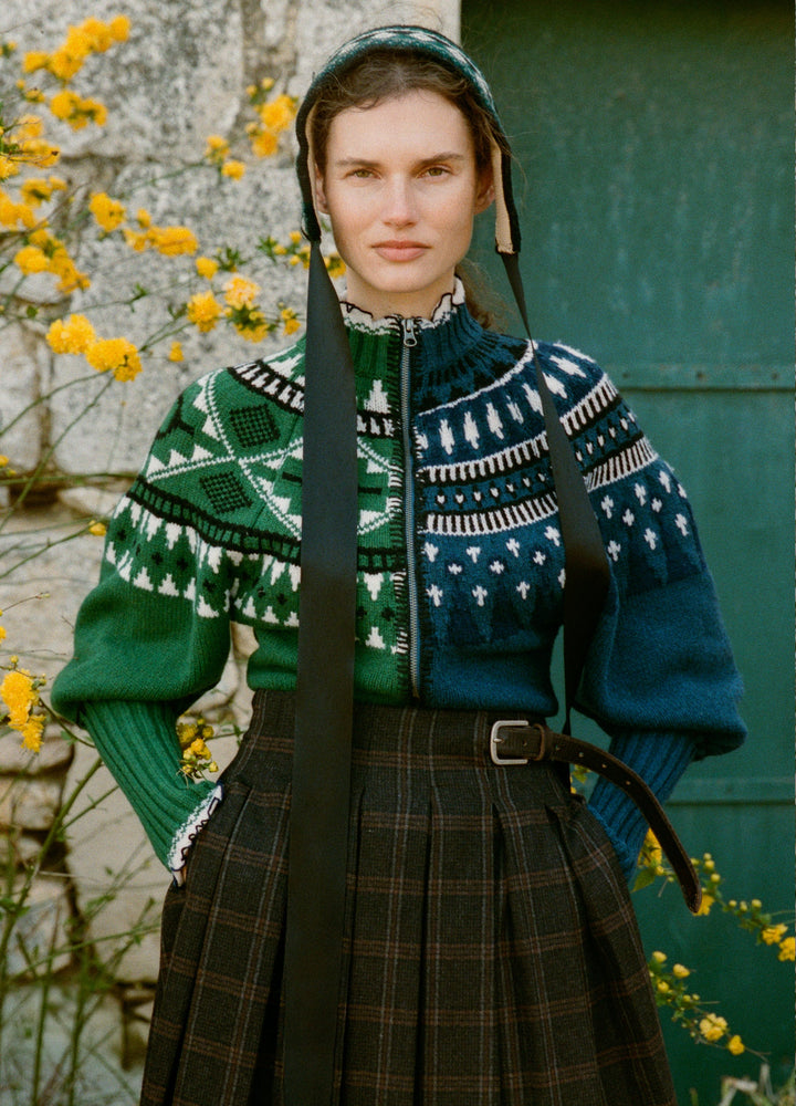 Linea Zip Front Cardigan - Blue/Green Multi