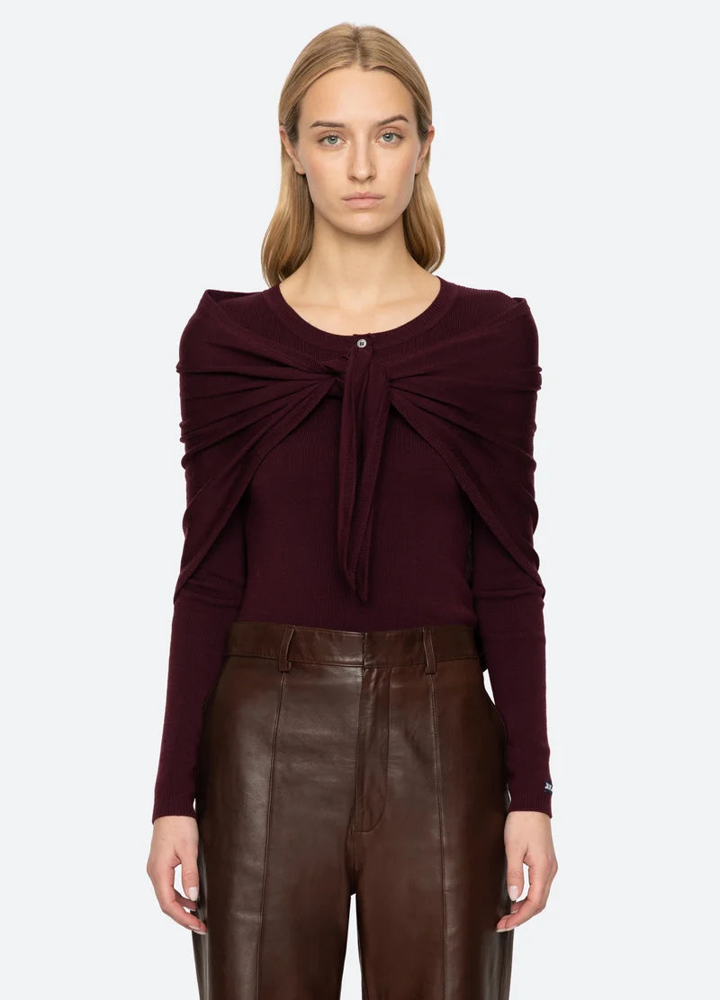 Jane Henley Sweater with Scarf - Garnet