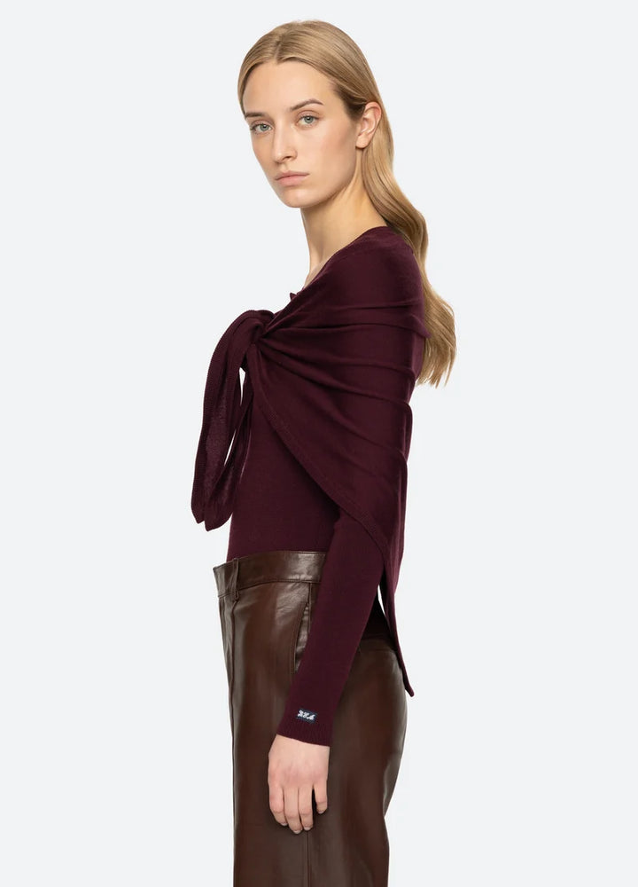 Jane Henley Sweater with Scarf - Garnet