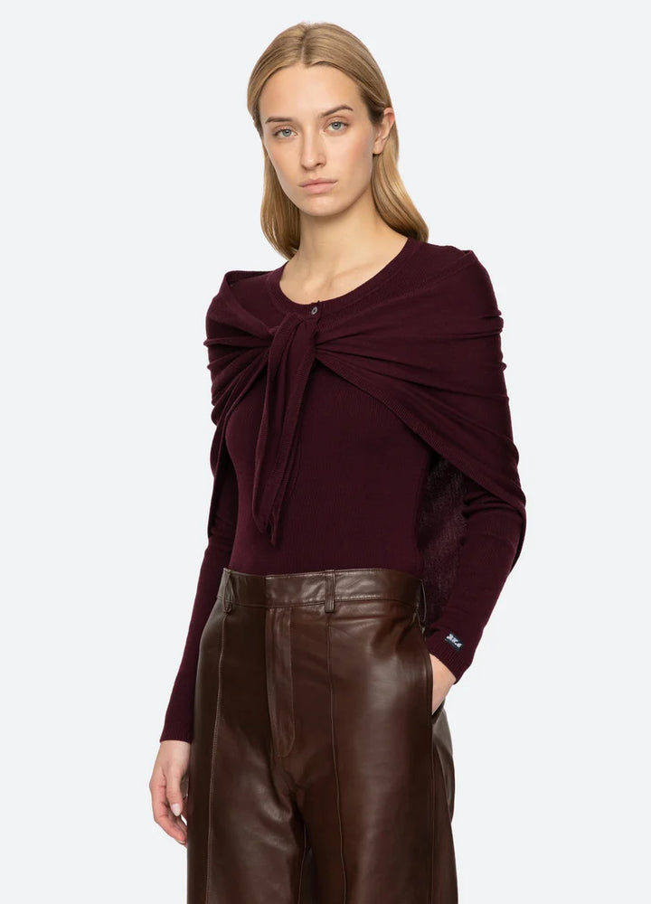 Jane Henley Sweater with Scarf - Garnet