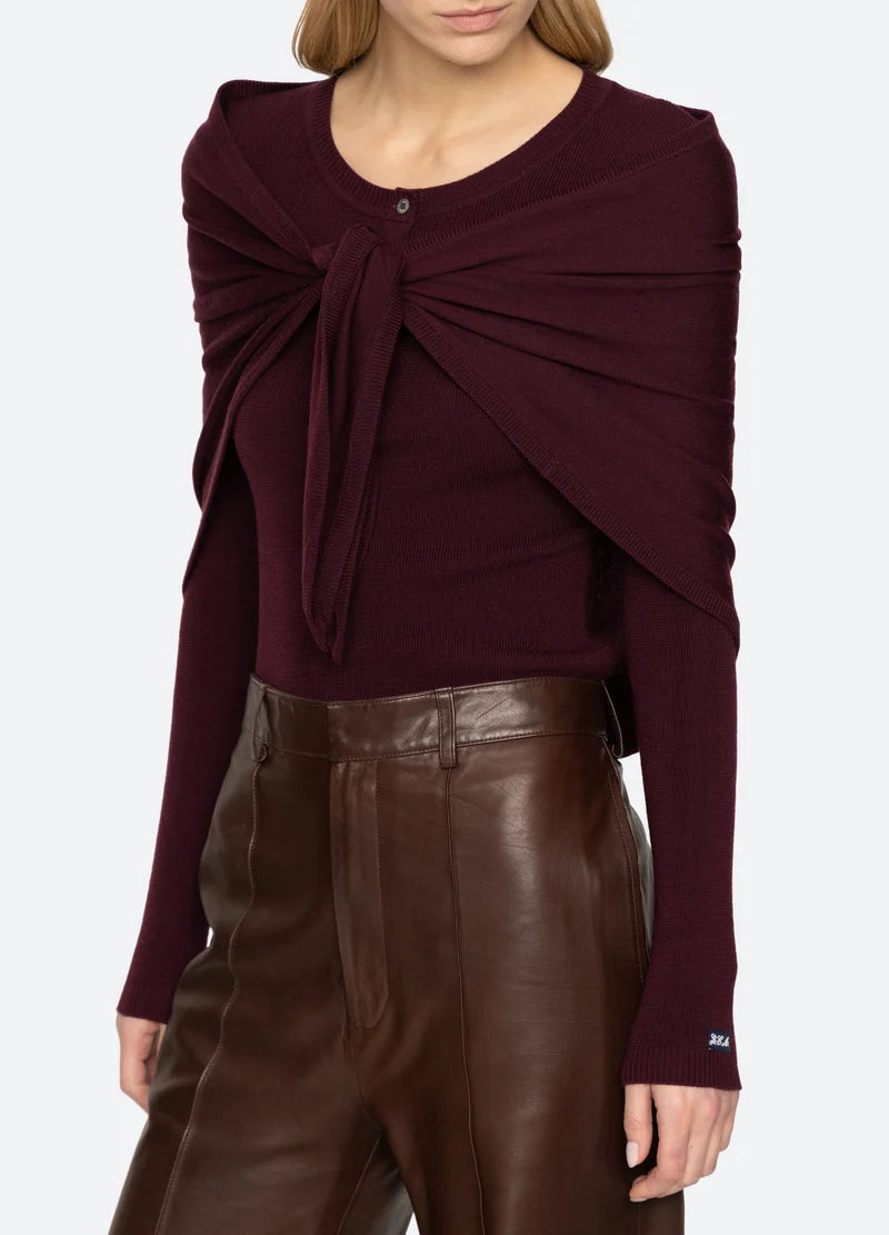 Jane Henley Sweater with Scarf - Garnet