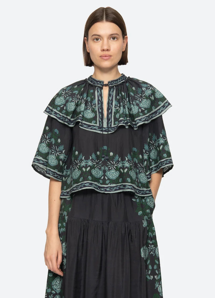 Tulla Print Short Sleeve Top - Blue Multi