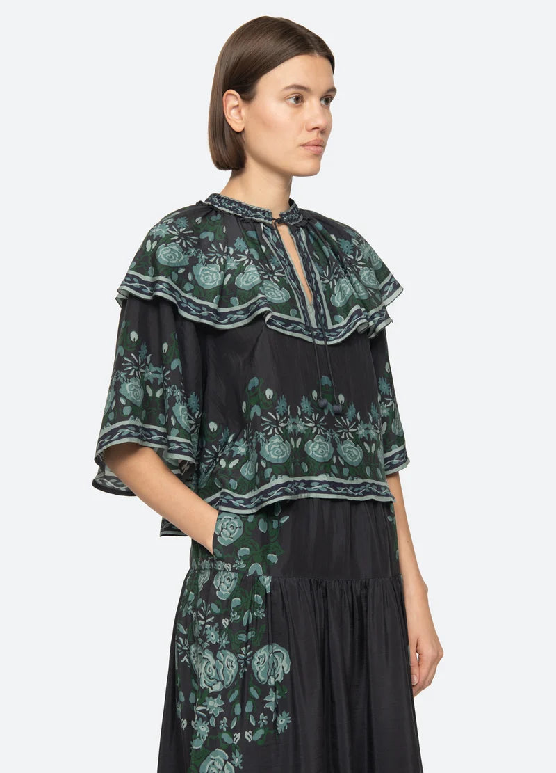Tulla Print Short Sleeve Top - Blue Multi