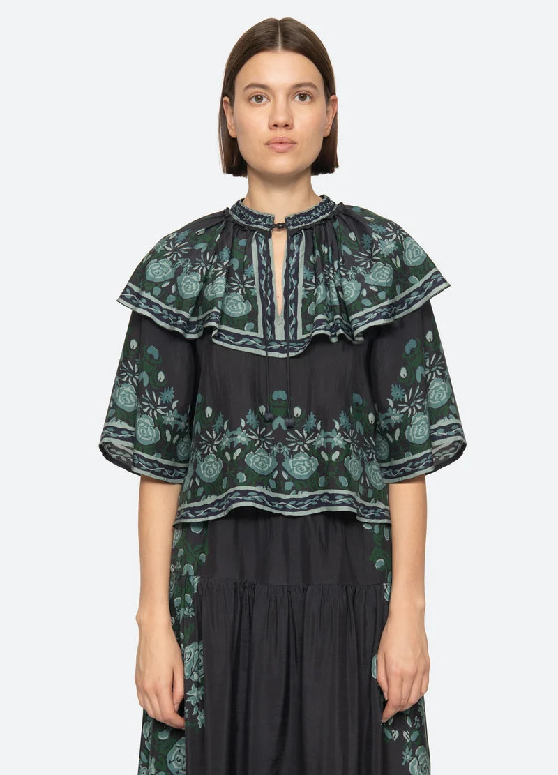 Tulla Print Short Sleeve Top - Blue Multi