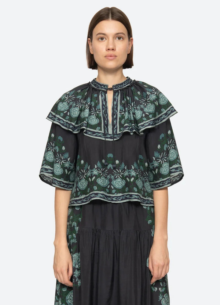 Tulla Print Short Sleeve Top - Blue Multi