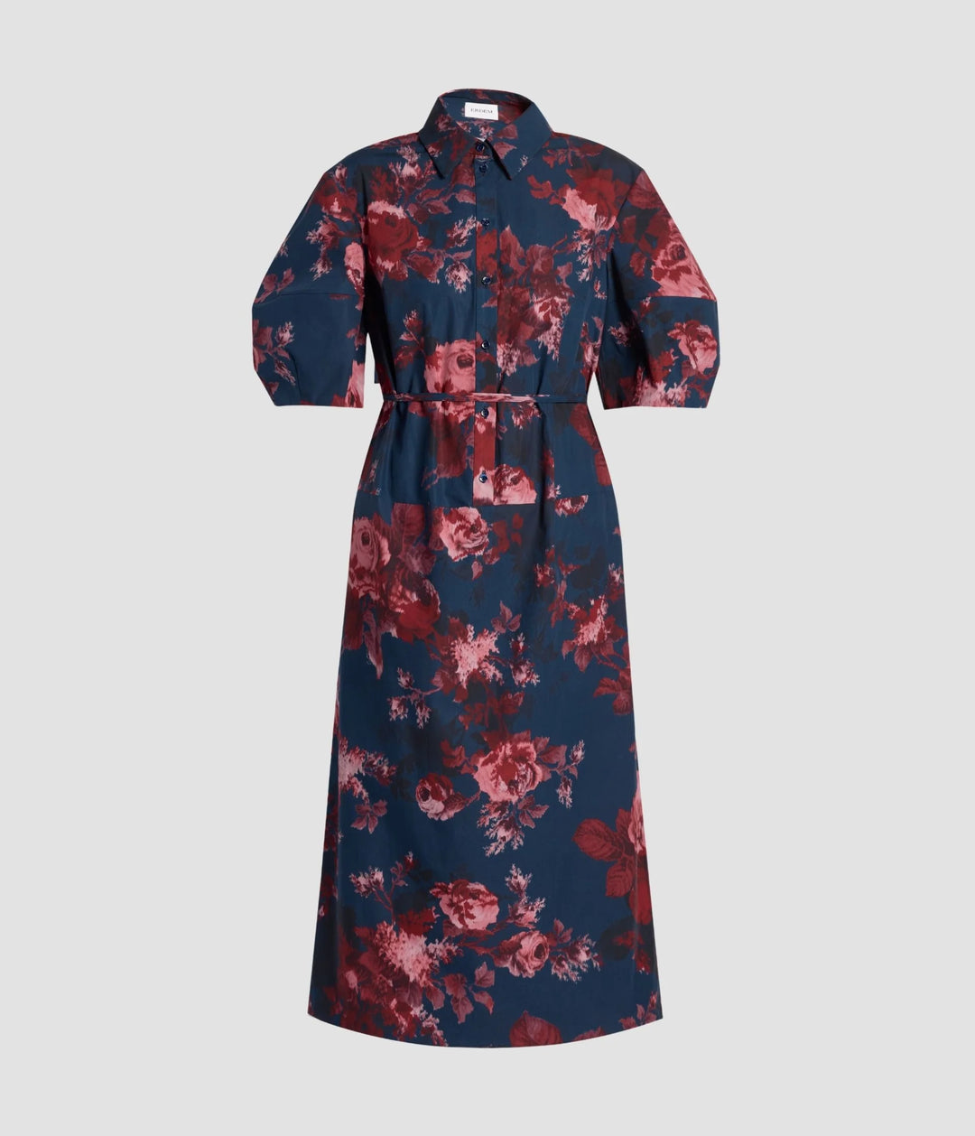 Cotton Floral Short Sleeve Midi Dress - Blue Multi