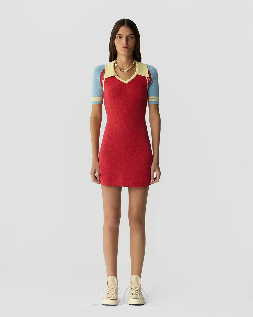 Ace Polo Dress - Light blue/Red