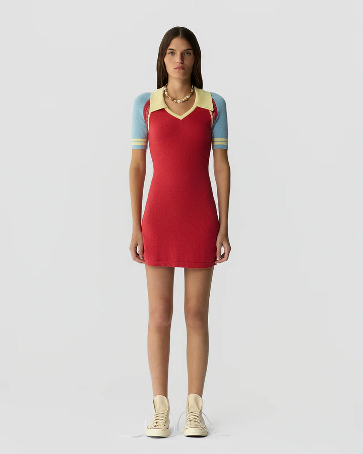 Ace Polo Dress - Light blue/Red
