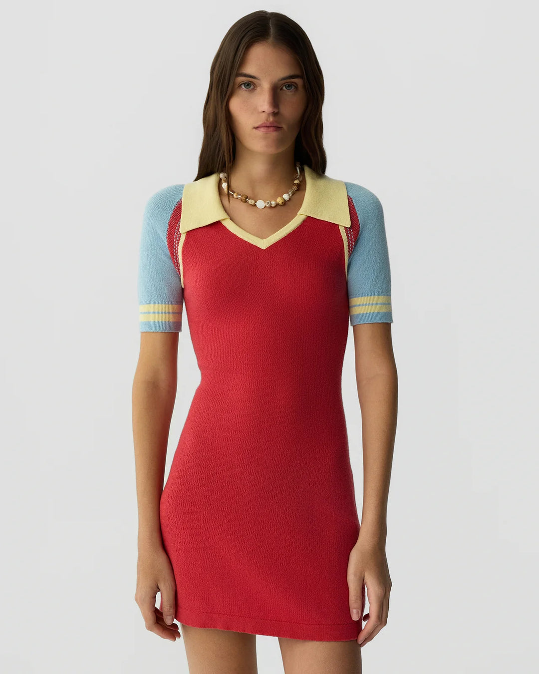 Ace Polo Dress - Light blue/Red