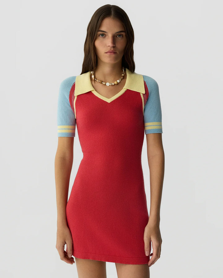 Ace Polo Dress - Light blue/Red