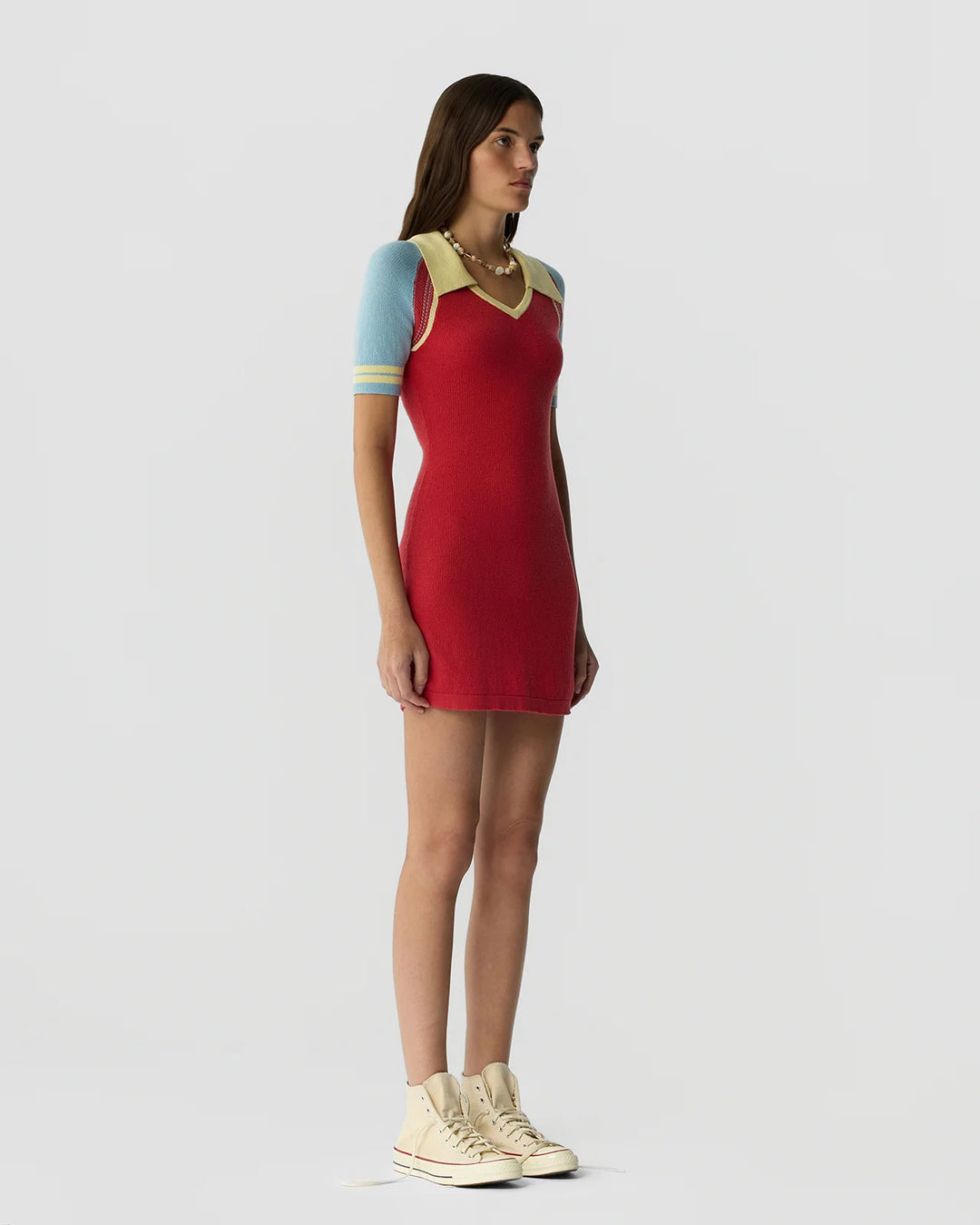 Ace Polo Dress - Light blue/Red