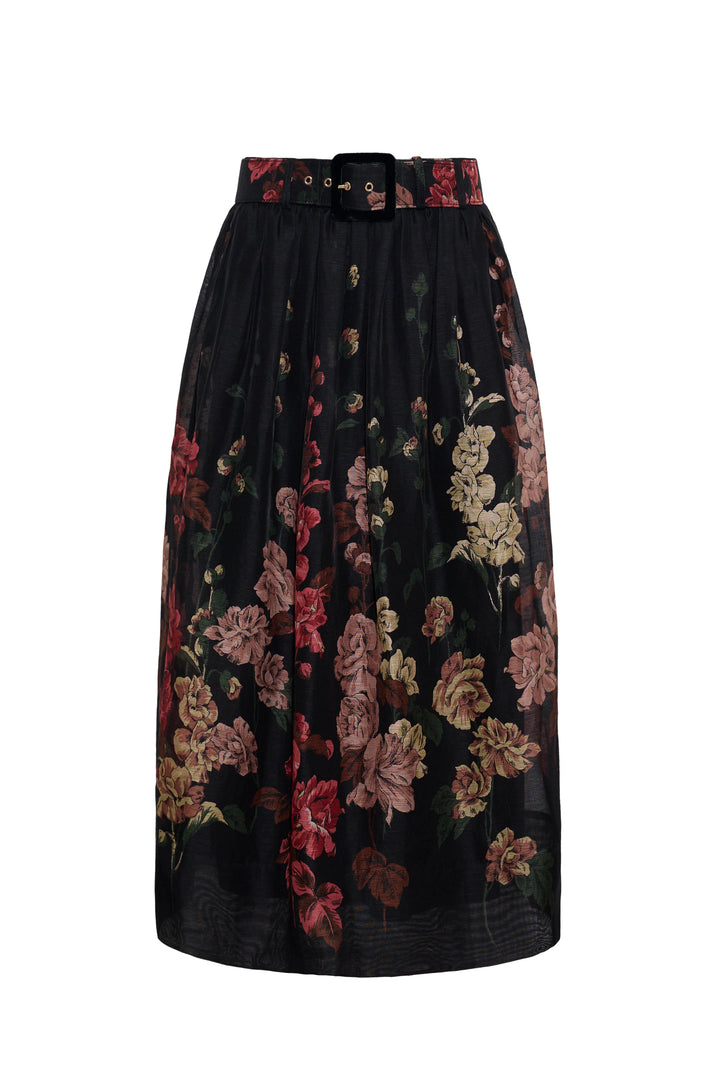 Alba Midi Skirt - Black Multi