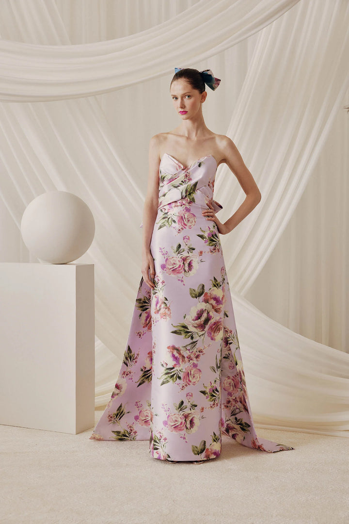 FLORAL STRAPLESS GOWN