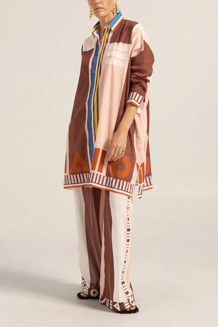 Artemis Sarong Shirtdress - Pink/Brown