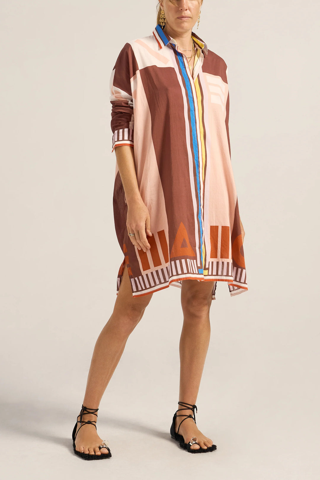 Artemis Sarong Shirtdress - Pink/Brown