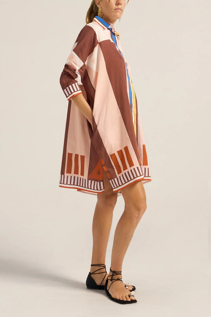 Artemis Sarong Shirtdress - Pink/Brown