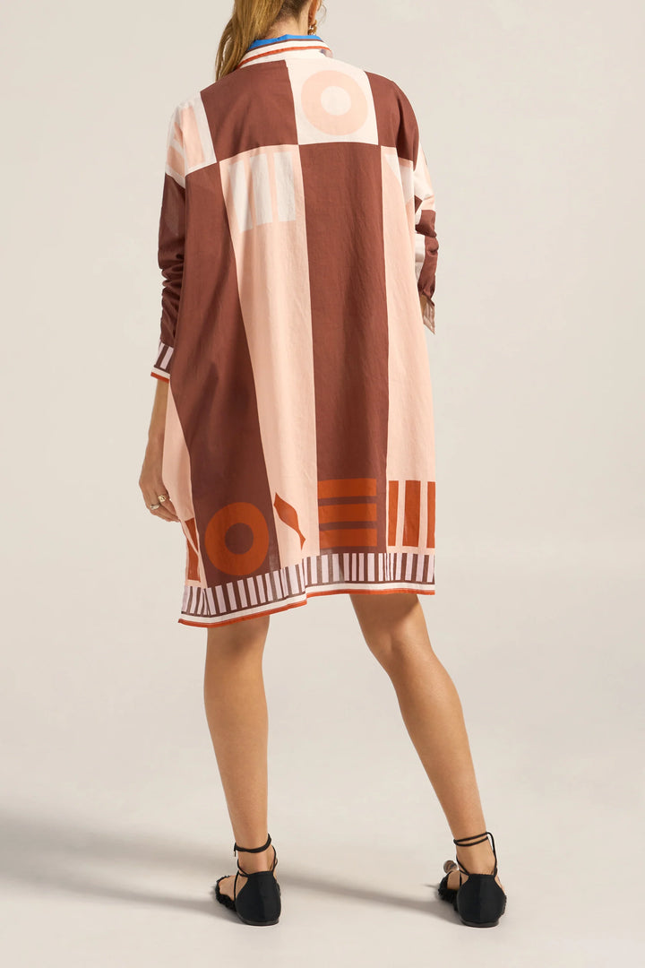 Artemis Sarong Shirtdress - Pink/Brown