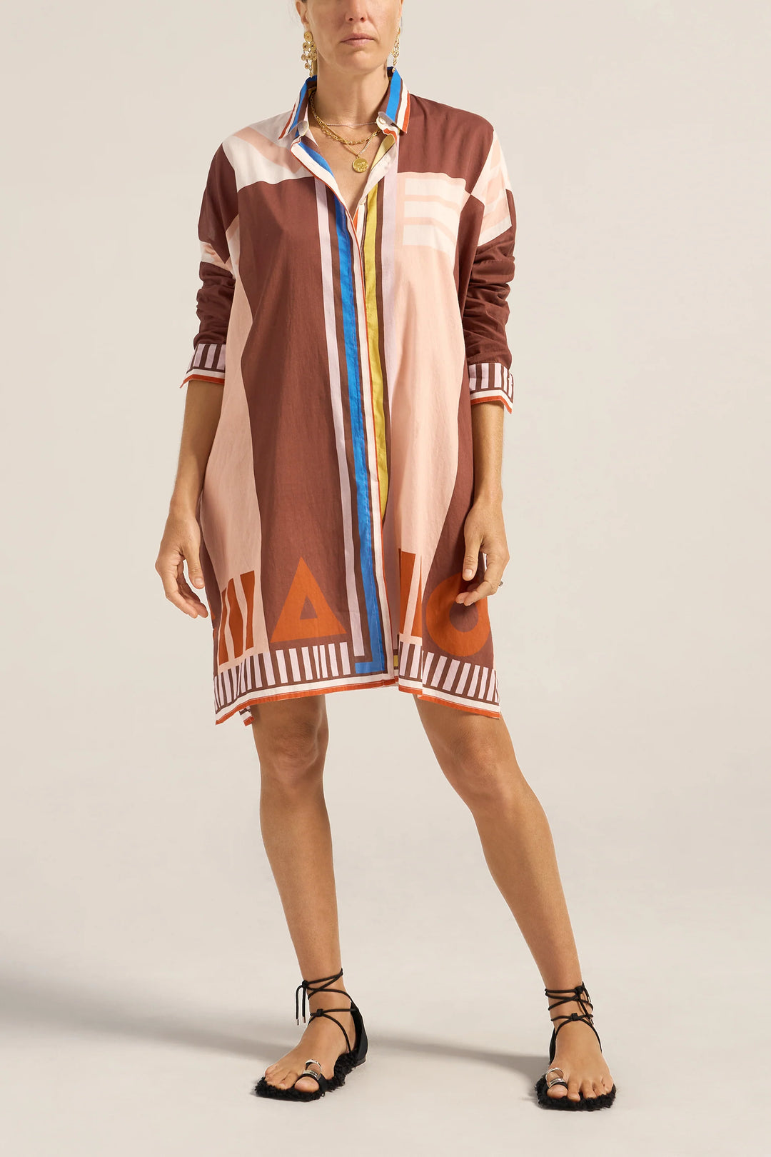 Artemis Sarong Shirtdress - Pink/Brown