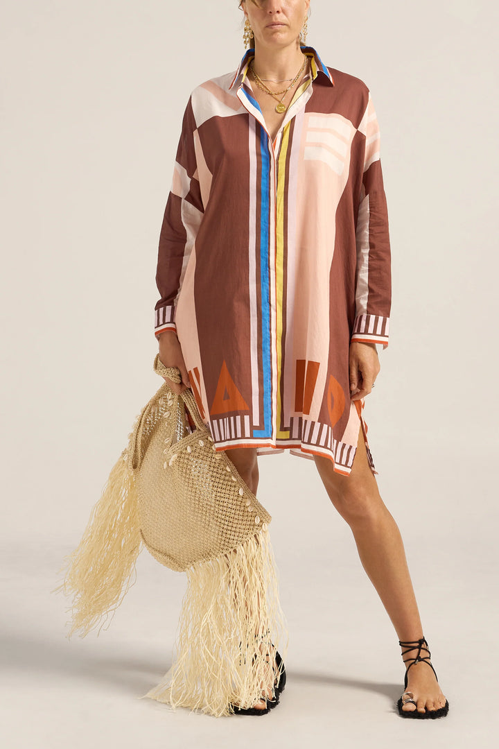 Artemis Sarong Shirtdress - Pink/Brown