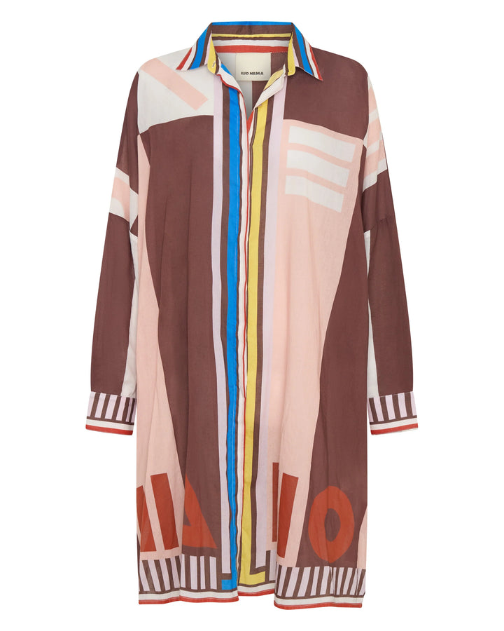 Artemis Sarong Shirtdress - Pink/Brown
