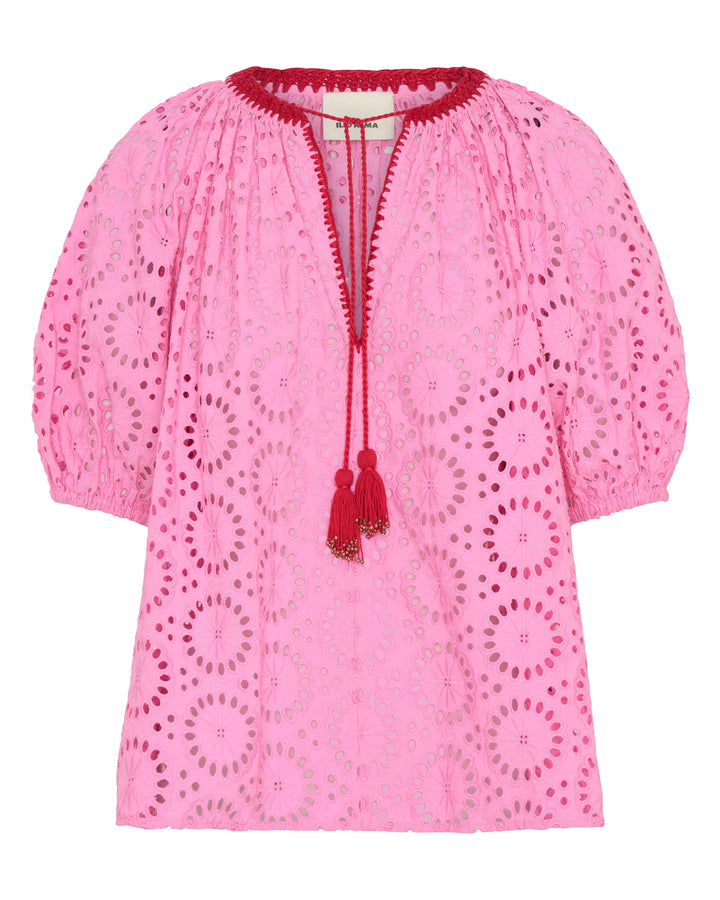 Lucidia Eyelet Top - Red/Pink