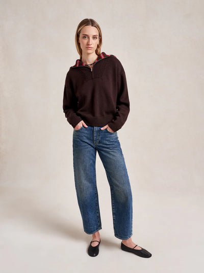 Bastien Sweater with Striped Collar - Chocolate