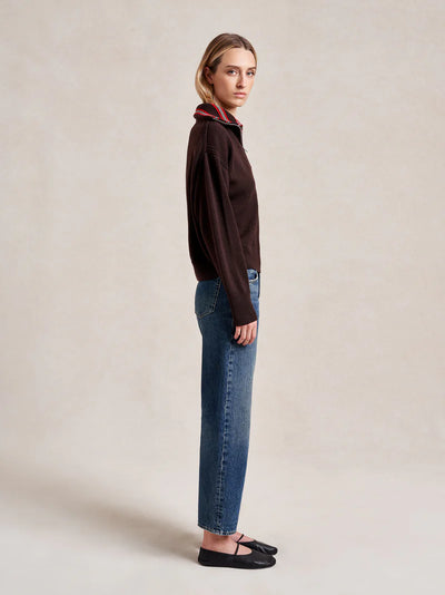 Bastien Sweater with Striped Collar - Chocolate