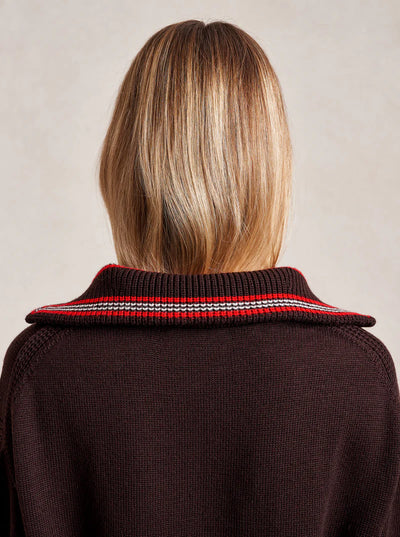 Bastien Sweater with Striped Collar - Chocolate