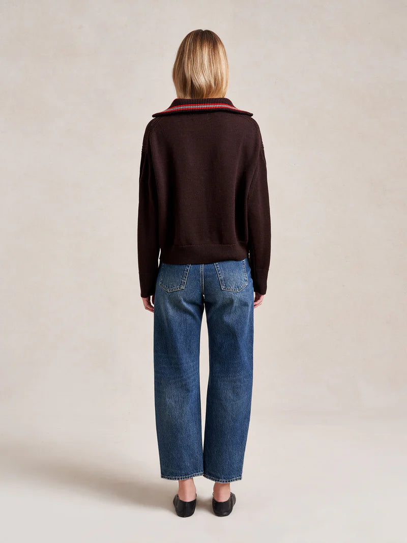Bastien Sweater with Striped Collar - Chocolate