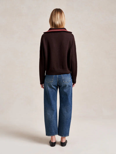 Bastien Sweater with Striped Collar - Chocolate
