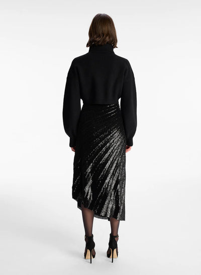 Tori Sequin Midi Skirt - Black