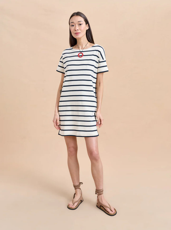 BRETON Short Sleeve Dress - Ecru/Navy
