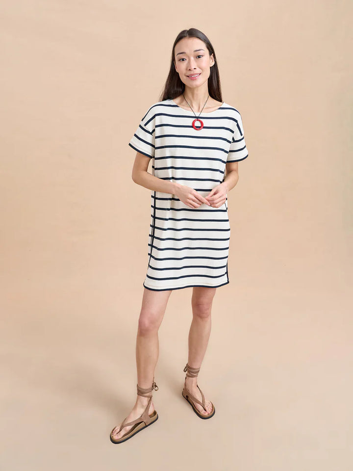 BRETON Short Sleeve Dress - Ecru/Navy