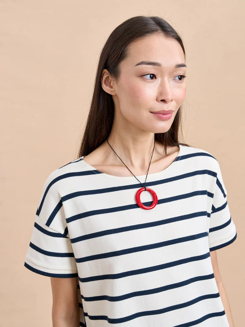 BRETON Short Sleeve Dress - Ecru/Navy