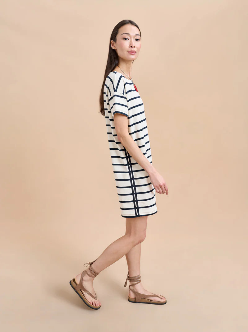 BRETON Short Sleeve Dress - Ecru/Navy