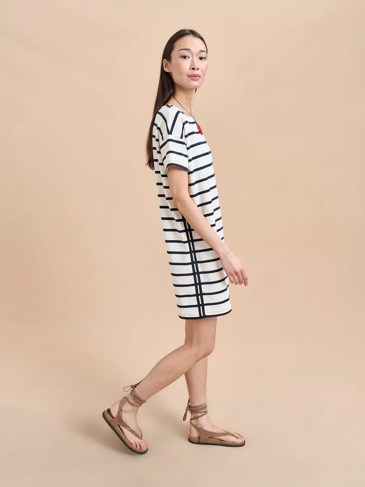 BRETON Short Sleeve Dress - Ecru/Navy