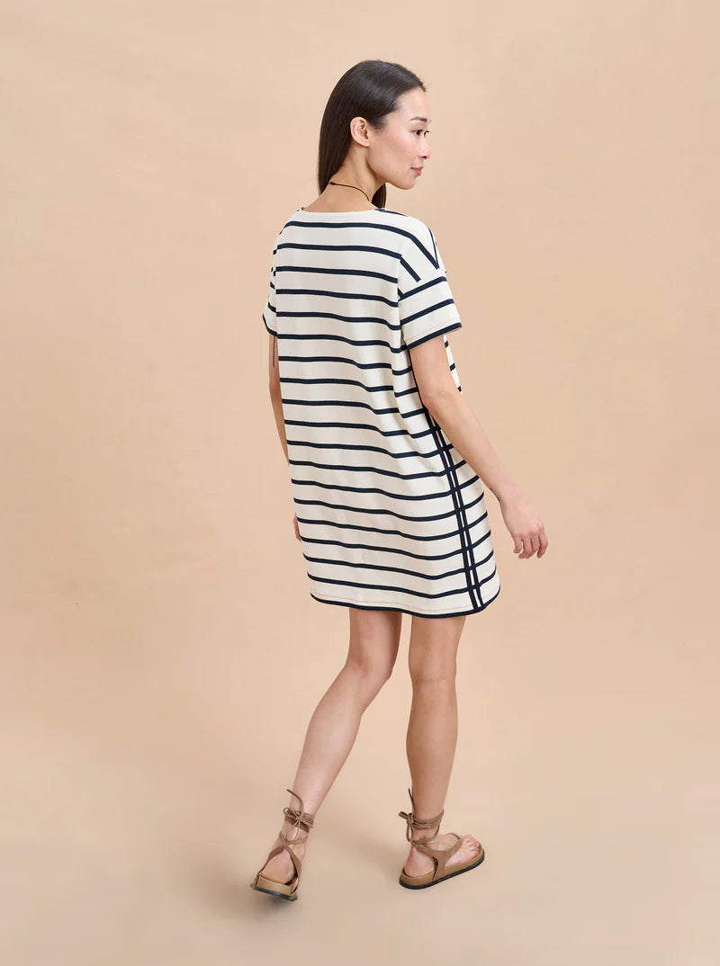 BRETON Short Sleeve Dress - Ecru/Navy