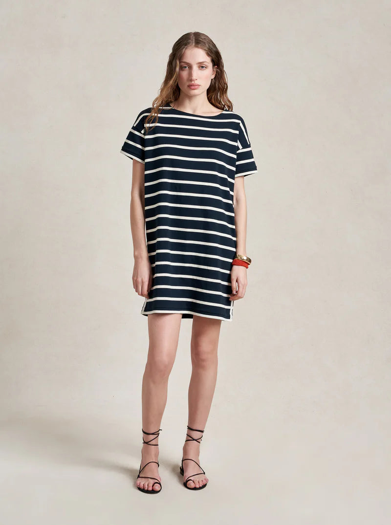 Breton Short Sleeve Dress - Navy/Ecru