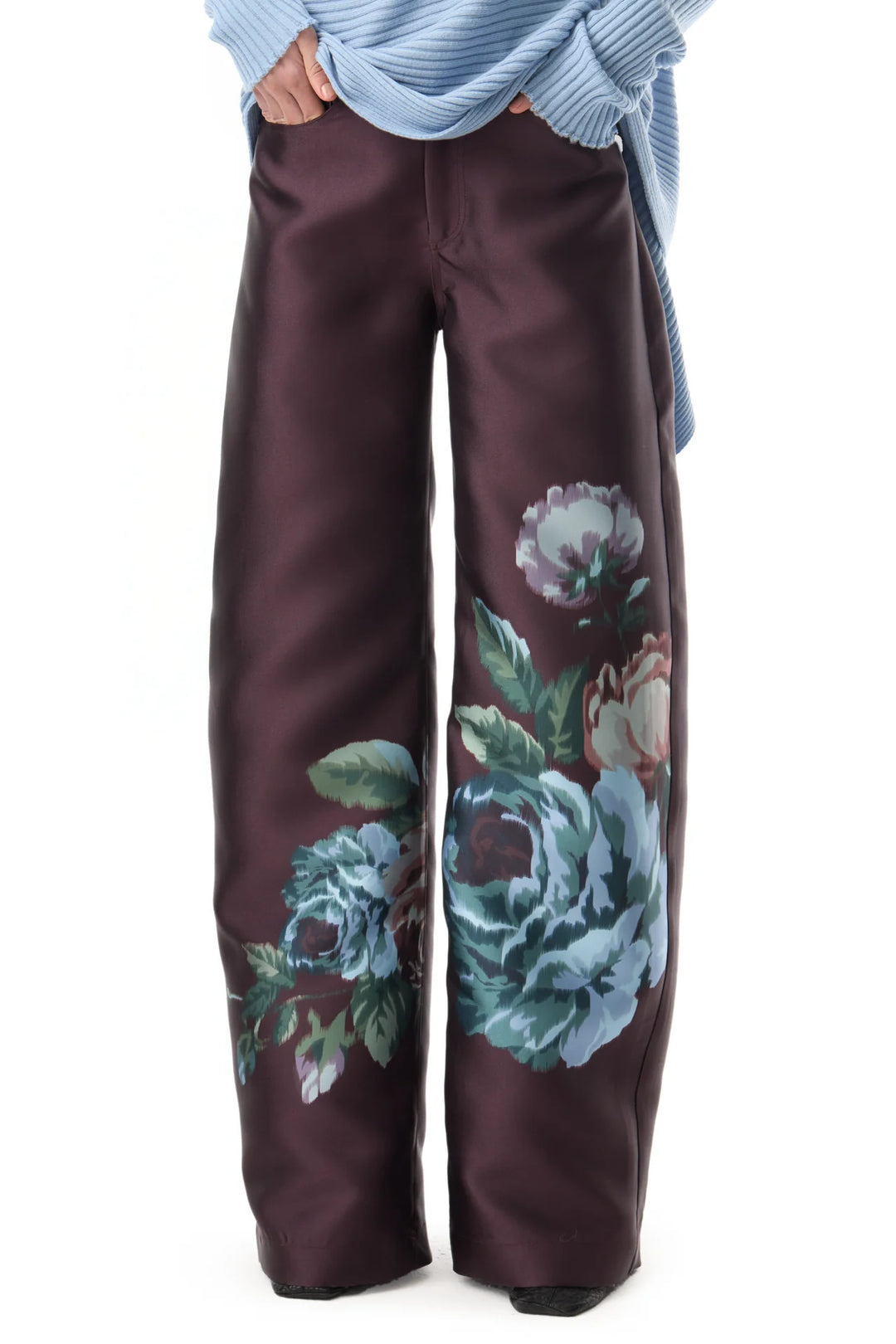 FLOWER MIKADO BOYFRIEND TROUSERS - Burgundy